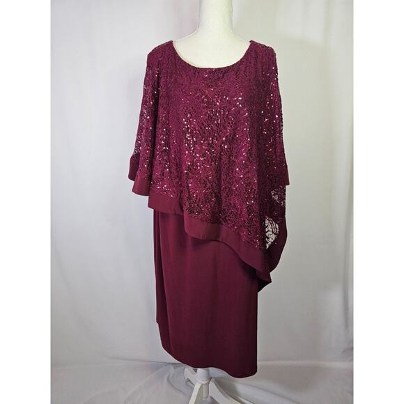 Roz & Ali Women's Sleeveless Shift Dress with Shawl Size 22 Plus Sequins Lace - Picture 1 of 9